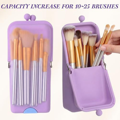 Kacctyen Makeup Brush Case Silicone Standing Makeup Brush Holder,Purple - color: Purple