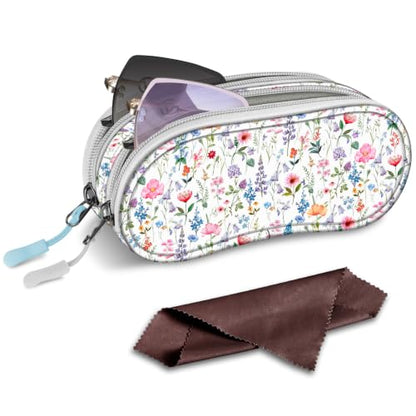FINTIE Double Sunglasses Case, Soft Portable Eyeglasses Pouch with Clip - color: Flower Fantasy