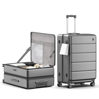 28 Inch Checked Luggage Side Opening Expandable Hardshell Suitcase, 100% PC Lightweight with Brake Spinner Wheels, TSA Lock - Large Travel Suitcase - color: Ultimate Gray, size: 28 IN