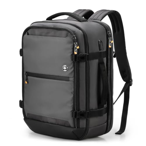 Swissdigital Design Travel Backpack 43l with USB Charging Port Laptop Backpack,TSA Friendly Flight Approved Carry-on Luggage Hand,Business Rucksack Fits 17 Inch Laptop Grey | SD1748-02 - color: Grey