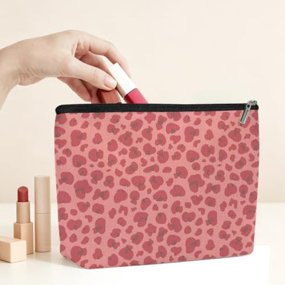 Pink Leopard Print Makeup Bag Cosmetic Bag, Makeup Organizer for Women - color: Raw Powder Leopard Print 586