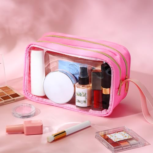 Weewooday Clear Makeup Bag Double Layer Sided Cosmetic Bag, Pink - color: Pink