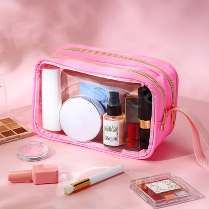 Weewooday Clear Makeup Bag Double Layer Sided Cosmetic Bag, Pink - color: Pink