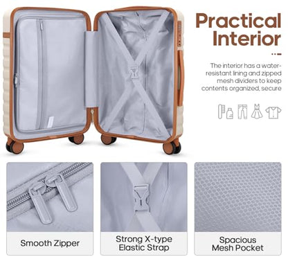 Luggage Sets 7 Piece,Hardside Large Checked Suitcase with Backpack Set - color: Beige, size: 7-Piece Sets
