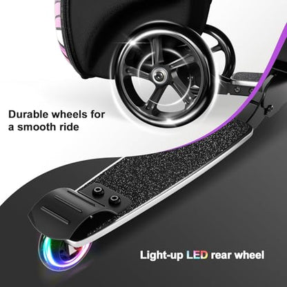 Baotree Scooter Suitcase for Kids, 2 in 1 Ride-on Luggage with Flash PU Wheels, Adjustable Handle & TPR Non-Slip Grip, Foldable & Lightweight, Ages 5-12 - color: Purple