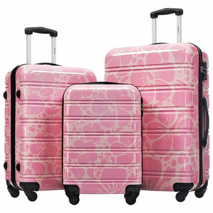 Merax Luggage Sets 3 Piece, Hardside Suitcase Set with Spinner Wheels - color: Pink Print, style: 3-piece Set(20/24/28)