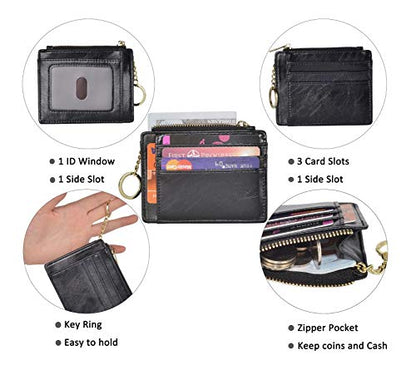 woogwin Slim RFID Credit Card Holder for Women Mini Front Pocket Wallet Purse With Keychain - color: Oil Black