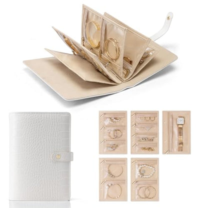 VLANDO Travel Jewelry Organizer,Loose-Leaf with Clear Velvet Pouches,White - color: 07.White-Crocodile