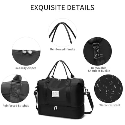 Weekender Bags for Women Travel Duffle Bag with Shoes Compartment Overnight Carry On Bag with Toiletry Bag - color: B04-Black