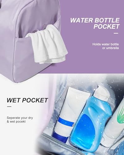 WISEPACK Gym Bag for Womens with Shoes Compartment Travel Duffel Bag - color: B3-Light Purple