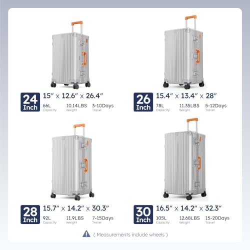 ALPHA CAMP Trunk Luggage 26 Inch with Aluminum Frame Zipperless Suitcase - color: Silver Orange, size: 26 Inch