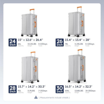 ALPHA CAMP Trunk Luggage 26 Inch with Aluminum Frame Zipperless Suitcase - color: Silver Orange, size: 26 Inch