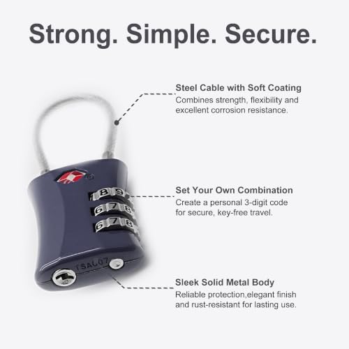 TSA Locks for Luggage, Small Combination Padlock with Cable, Luggage Locks TSA Approved for International Travel Essentials, Suitcase, Backpack Zipper, Locker, Flight Attendant Accessories - color: Black+Gray
