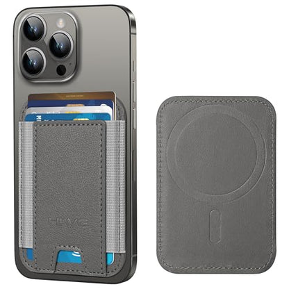 HiWe for MagSafe Wallet, 7 Cards Holder, RFID Blocking, Stronger Magnets - color: Grey Wallet - Grey Band