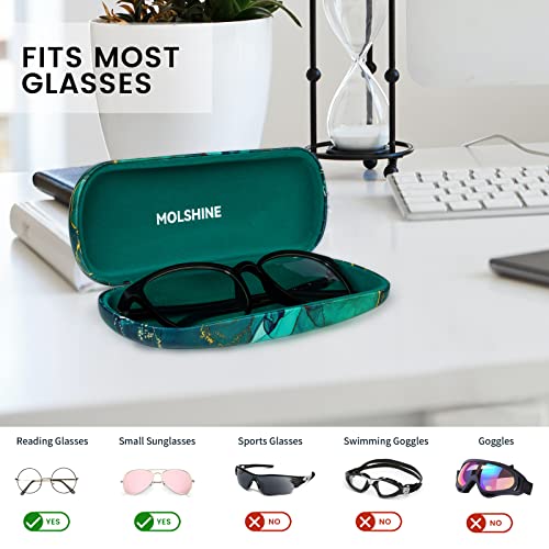 molshine Hard Shell PU Leather Glasses Case,Travel Portable Eyeglass Case for Men Women Girl Travel Study Work - color: Green