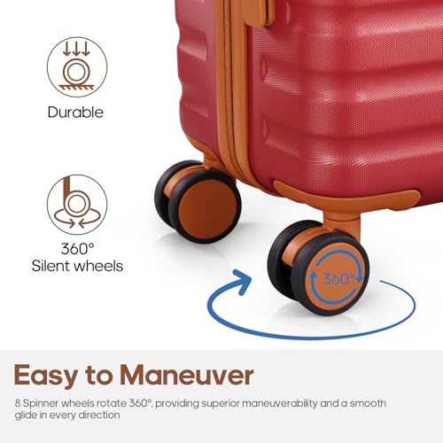 3 Piece Luggage Set, Lightweight Hardshell Large Checked Suitcase TSA Lock - color: Red, size: 3-Piece Sets (20in/24in/28in)