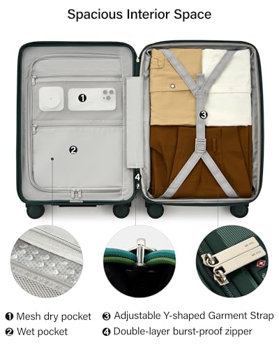 MILADA 24-Inch Hardside Expandable Medium Checked Luggage Suitcase, Green - color: Blackish Green, size: Checked Medium 24 inch