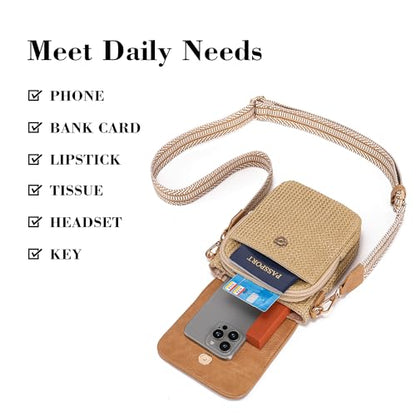 Faux Straw Crossbody Bags for Women Small Summer Phone Purse 2026 - color: Brown Khaki
