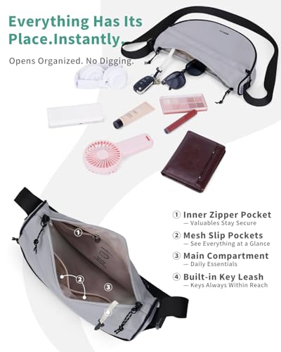 ECOHUB Anti Theft Crossbody Bag for Women & Men, Lightweight Nylon Crescent Shoulder Bag with RFID Pocket, Adjustable Strap - color: Grey