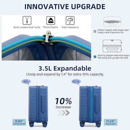 HanTrip 20 Inch Hardside Carry on Luggage with Wheels, Interstellar Blue - color: Interstellar Blue, size: Expandable 20 Inch