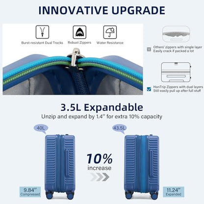 HanTrip 20 Inch Hardside Carry on Luggage with Wheels, Interstellar Blue - color: Interstellar Blue, size: Expandable 20 Inch