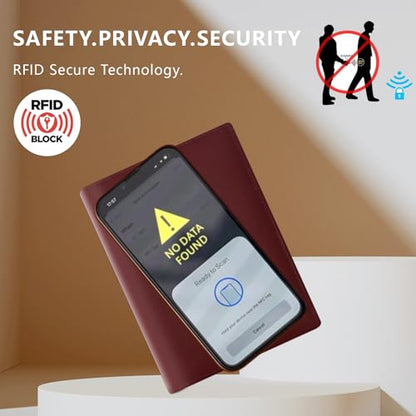 BAPHITY Womens Leather RFID Multi-Slot Travel Slim Passport Cover, Wine Red - color: Wine Red, style: Rfid Protected