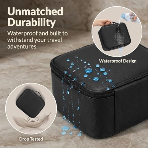 CosmoGlo Lighted Makeup Case With LED Mirror. Portable Travel Vanity Organizer With 3 Light Modes, Adjustable Dividers, Rechargeable, Durable Water-Resistant Bag For gifts for Women And Girls