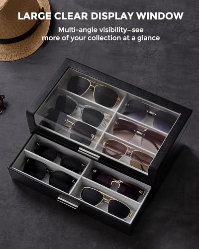 ProCase 12 Slots Sunglasses Box with L-Shaped Clear Lid -Black - color: Black, size: Medium