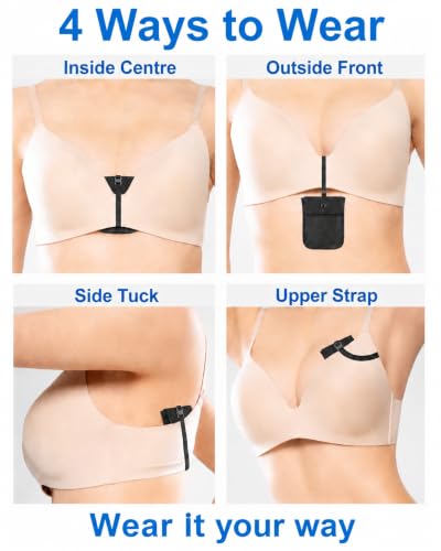 RFID-Blocking Travel Bra Wallet, Hidden Money Pouch with Elastic Strap - color: Black, size: Credit Card Size