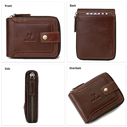 Zipper Wallet Men RFID Blocking Leather Bifold Wallets For Men - Flap ID Window Zip Coin Pocket Mens Zipper Wallets - Big Capacity Credit Card Travel Wallet (Brown) - color: Brown