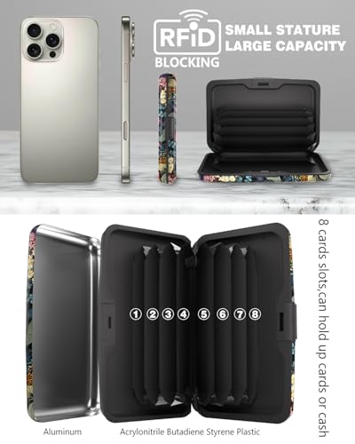 Maicican Credit Card Holder, Mini RFID Blocking Aluminum Wallet - color: Blooming Flowers