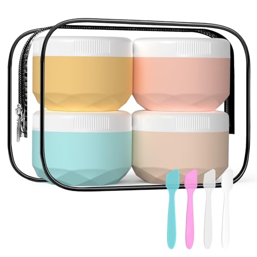 Travel Containers for Toiletries, 4-Pack TSA Approved Silicone Jars (1.7oz) - BPA Free Leakproof Cosmetic Containers for Creams, Lotion, Skincare & Makeup with Bonus Waterproof Bag - color: Cream, size: 50ML