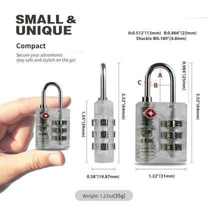 Luggage Locks TSA Approved, Combo Lock for Gym Locker, Small Padlock Combination, 3 Digit Combination Padlock for School Locker, Travel Suitcase, Gun Case, Backpack Zipper (White+White) - color: White+White
