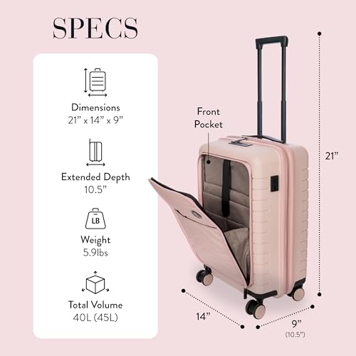 Bric's B|Y Ulisse Carry-On Luggage with Spinner Wheels – Airline Approved Hard Shell Suitcase, TSA Combination Lock & USB Port - Removeable Wash Bag Included - 21 Inch with Front Pocket, Pearl Pink - color: Pearl Pink, size: Carry-on with front pocket