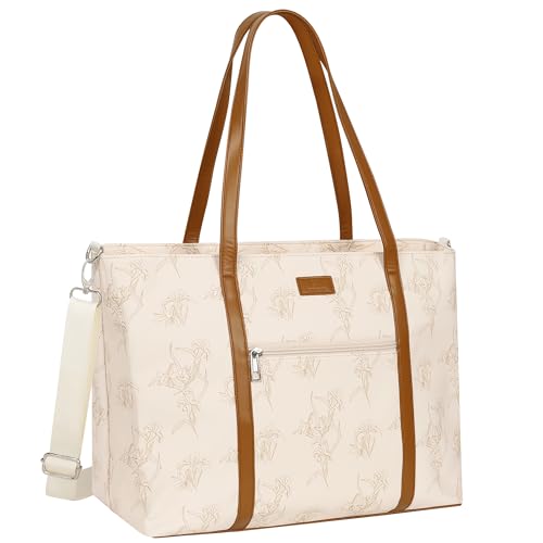 Laptop Tote Bag for Women 17 Inch, Waterproof Computer Bag for College - color: A3-beige/Brown Flower