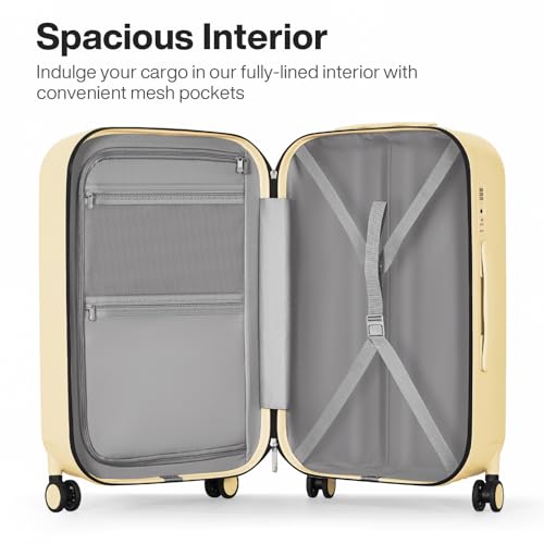 mixi 24 Inch Checked Luggage PC Hardshell Suitcases with Wheels for Travel Woman Men, Lark Yellow - color: Lark Yellow TSA2, size: 24-inch