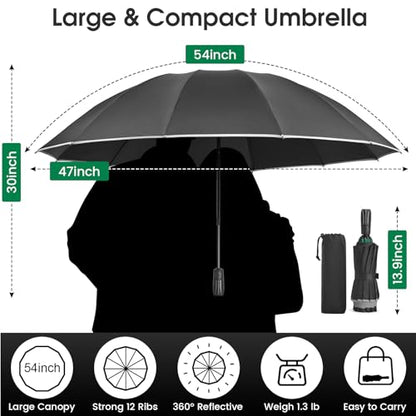 G4Free 54 Inch Inverted Umbrella Windproof Large Umbrella for Rain - color: Black