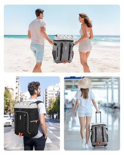 TOURIT 36/50 Cans Insulated Rolling Beach Cooler Backpack with Wheels - color: 02-Black, style: 50 Cans