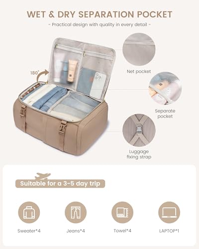 LOVEVOOK 항공사 승인 여행용 노트북 휴대용 백팩 여성용, 4개 - color: 베이지 & 카키, size: 40L-4PCS