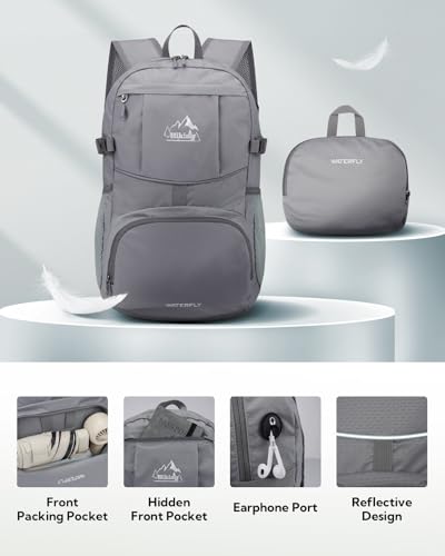 WATERFLY Small Lightweight Packable Hiking Backpack Foldable Travel Daypack - color: C-gray, size: 25L