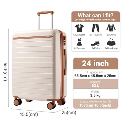 Kono Checked Suitcase 24in Expandable ABS+PC Side Handles luggage White - color: Cream White, size: Checked-Medium 24-Inch