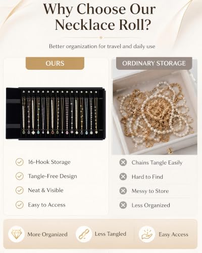 Travel Necklace Organizer, Tangle Free Jewelry Case, 16 Slots - color: Black Diamond