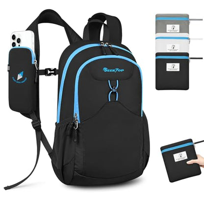 Seektop 15L Foldable Lightweight Hiking Backpack for Men and Women - color: Black