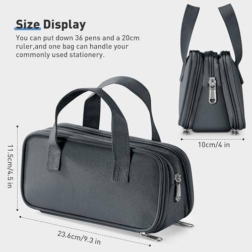 Zannaki Large Pencil Case, Big Capacity Pencil Pouch Pen Bag with 3 Compartment, Portable Canvas Stationery Organizer with Zipper, Cute Aesthetic School Supplies for Teen Girls Boys College,Gray - color: GRAY