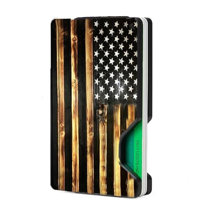 Minimalist Slim Wallet for Men,RFID Blocking Metal Wallet,Aluminum Credit Card Holder & Money Clip 12-15 Cards,Slim Rfid Front Pocket Mens Wallet - color: A2 American Flag-Black