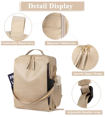 myfriday Large Travel Backpack Purse, Convertible, with Luggage Strap - color: Biege