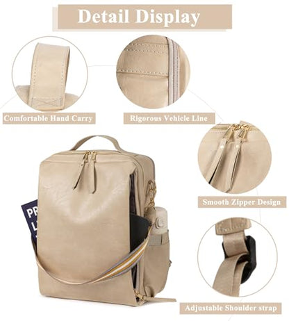 myfriday Large Travel Backpack Purse, Convertible, with Luggage Strap - color: Biege