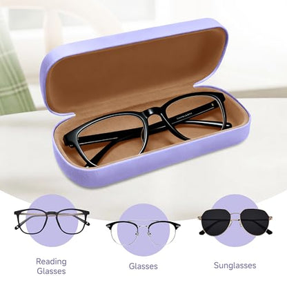 Glasses Case Large Hard Shell, PU Leather Protection for Eyeglasses Case - color: Purple
