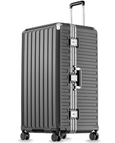 LUGGEX 32 Inch Zipperless Extra Large Checked Suitcase, Charcoal Metallic - color: Charcoal Metallic, size: 32 Inch