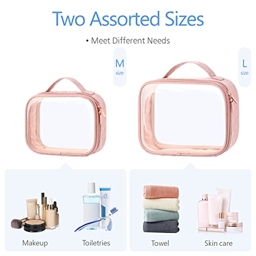 PACKISM Clear Makeup Bag Travel - TSA Approved Toiletry Bag, 2 Pack Pink - color: 01 Rose Pink, size: Full Vacation (Mixed Sizes)